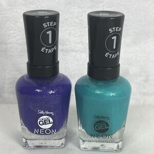 Sally Hansen Miracle Gel Neon Step 1 Nail Polish 883 Purple 885 Blue-Green NEW